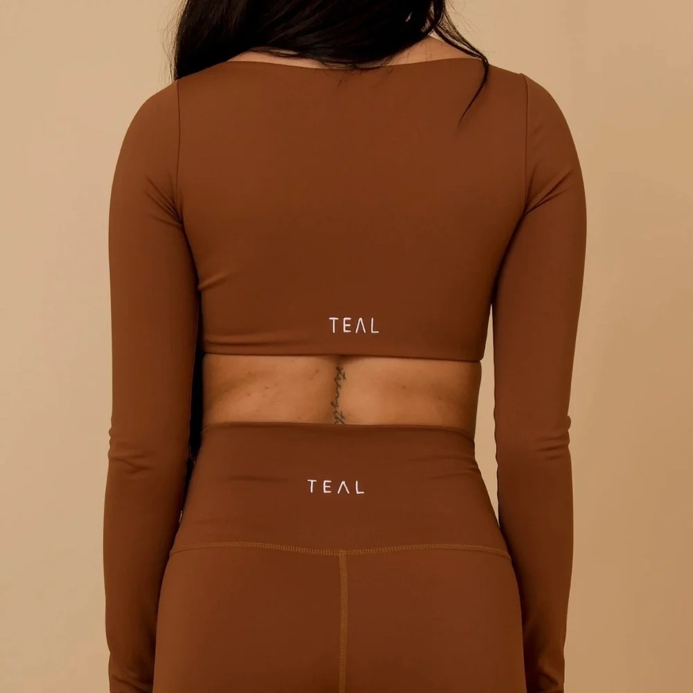 Long Sleeve Crop Top NWT Med 🤎 Copper - Picture 2 of 2